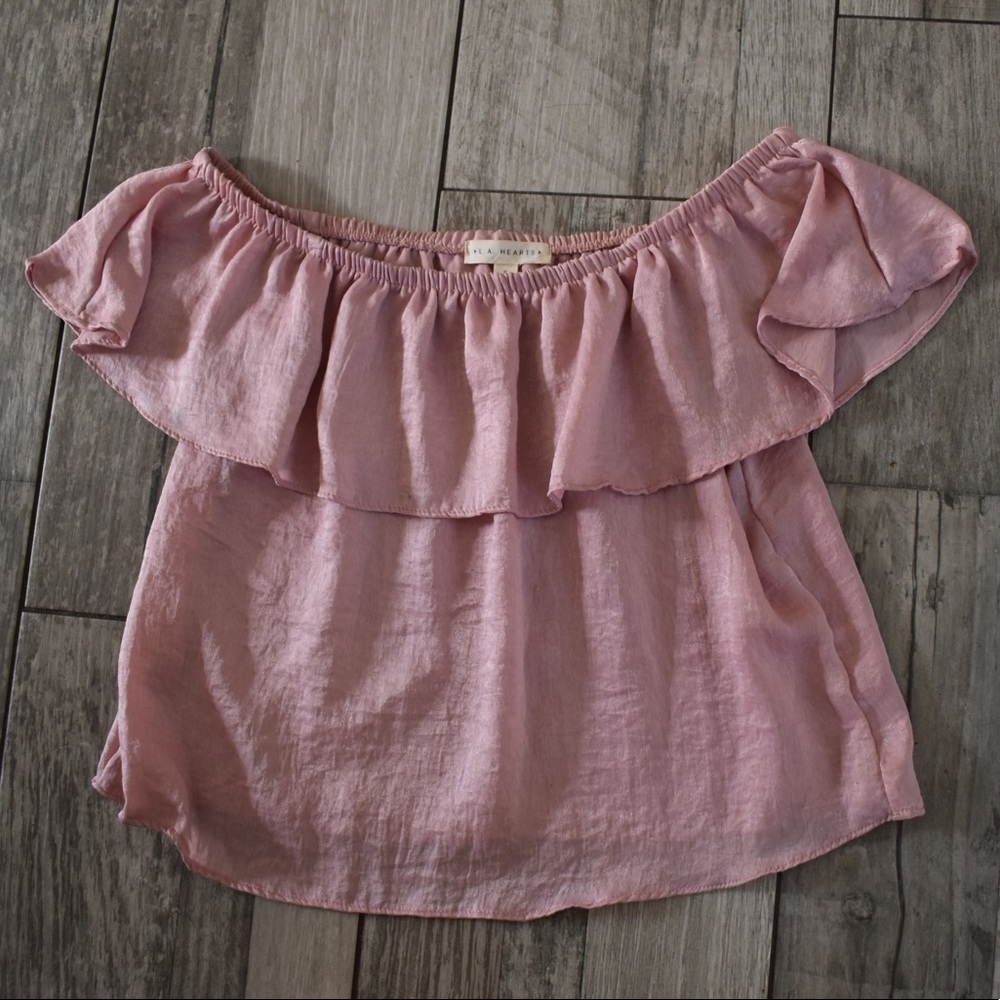 Pink Silk Off the shoulder Crop top